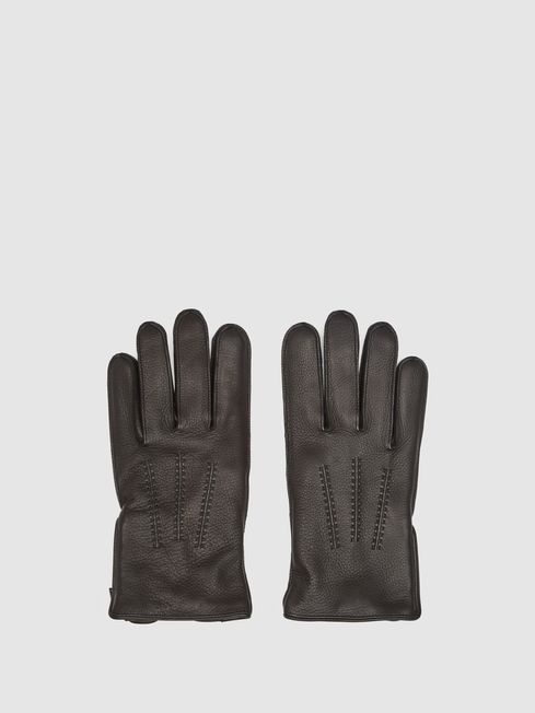 Reiss Black Iowa Leather Gloves