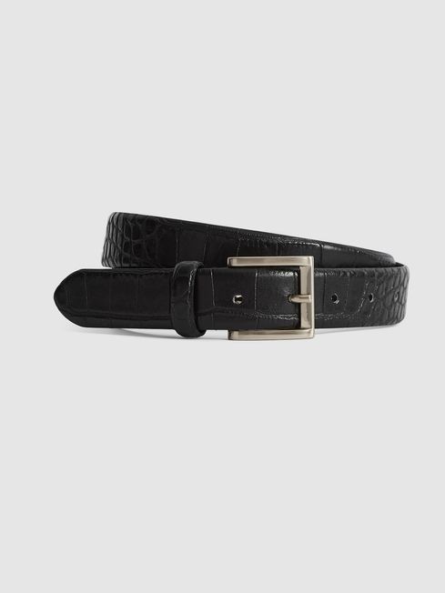 Reiss Black Albany Croc Embossed Leather Belt