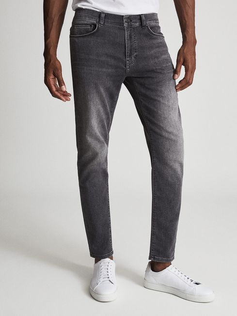 Reiss Washed Black Harbour Jersey Stretch Tapered Slim Fit Jeans