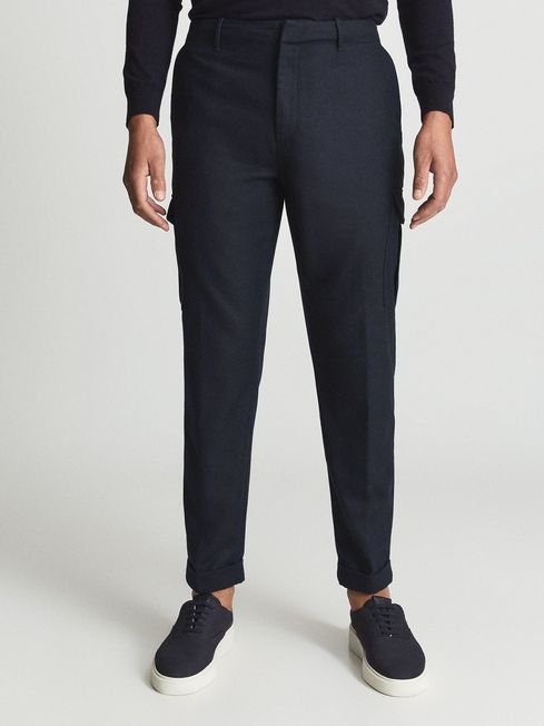 Reiss Navy Lounge Five Pocket Flannel Trousers