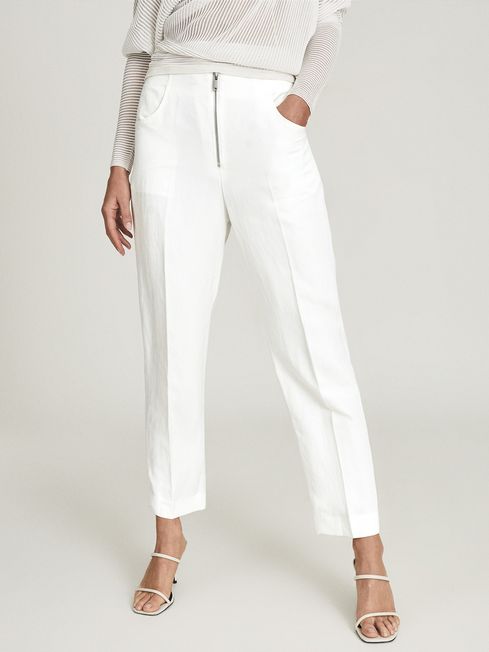 Reiss Cally Linen Blend Trousers With Exposed Zip | REISS USA