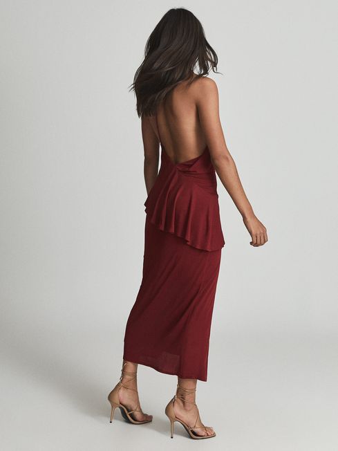 Reiss Dark Red Xena Strappy Open Back Cocktail Dress