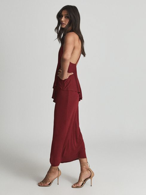 Reiss Dark Red Xena Strappy Open Back Cocktail Dress