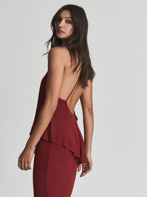 Reiss Dark Red Xena Strappy Open Back Cocktail Dress