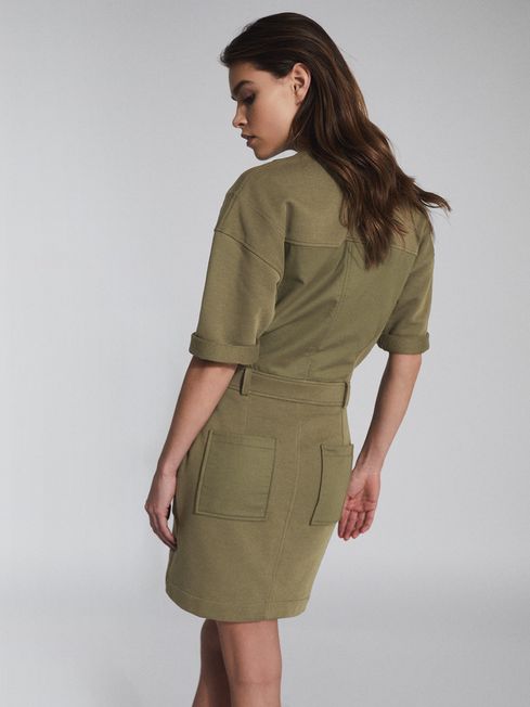 Reiss Khaki Emlyn Panel Detail Sweatshirt Dress