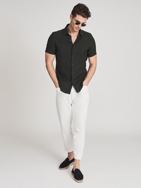 Reiss Khaki Holiday Linen Slim Fit Shirt
