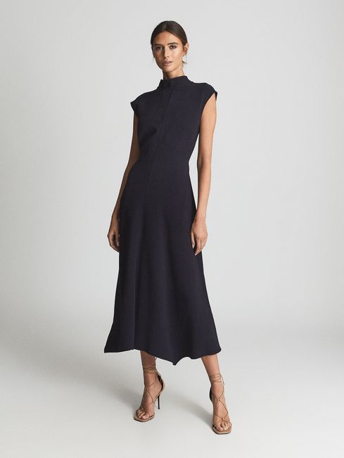 Reiss Navy Lois Sleeveless High Neck Dress