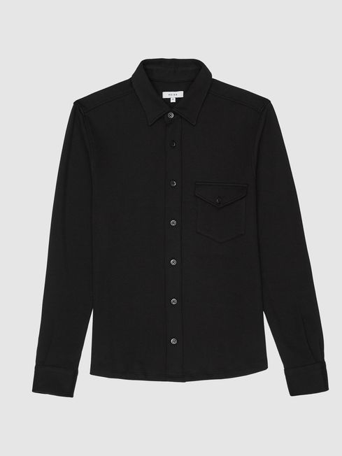Reiss Black Scott Cotton Wool Blend Overshirt