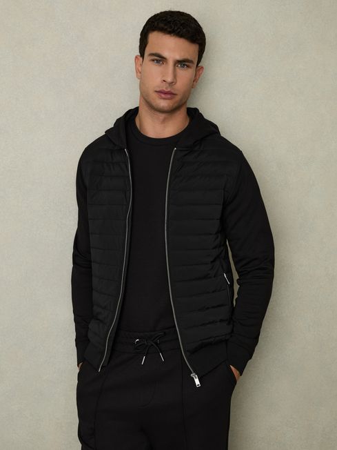 Hybrid Zip Through Quilted Jacket in Black
