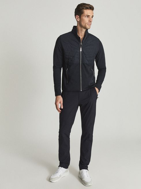 Reiss Navy Score Quilted Hybrid Zip-Up Jacket