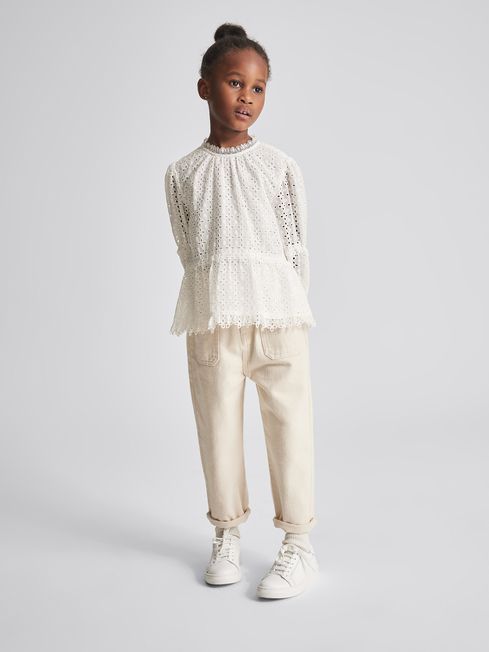 Reiss Ivory Maddie Junior Embroidered Lace Blouse