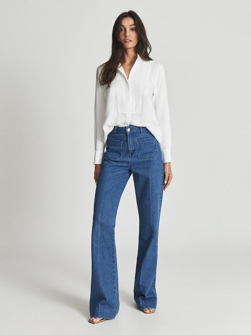 Reiss White Allie Pleated Bib Dinner Shirt