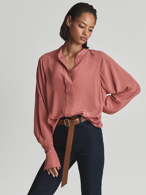 Reiss Pink Harris Concealed Placket Blouse