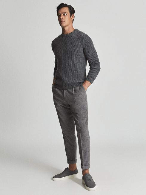 Reiss Mid Grey Renoir Ribbed 100% Cashmere Jumper
