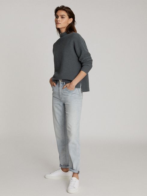 Reiss Teal Lila Ribbed High Neck Jumper