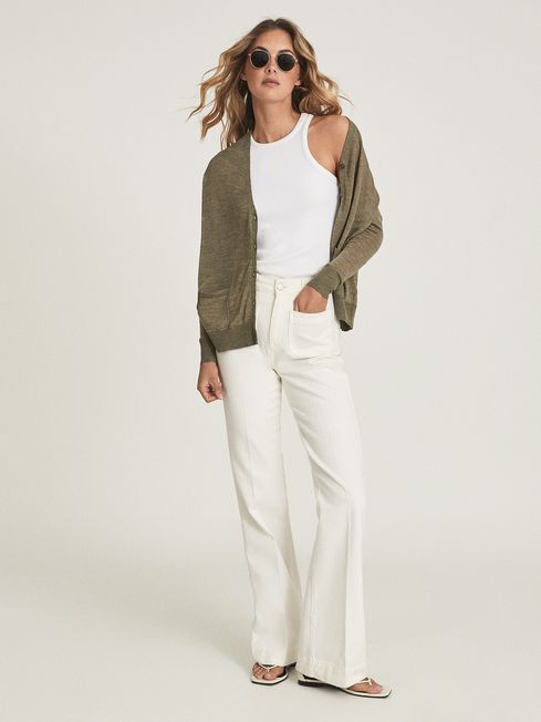 Reiss Khaki Kate Linen Blend Fine Knit Cardigan
