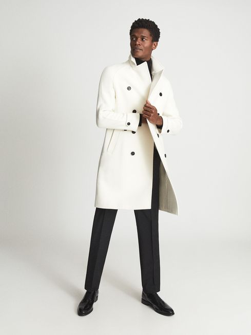 Reiss Ivory Officer Double Breasted Overcoat