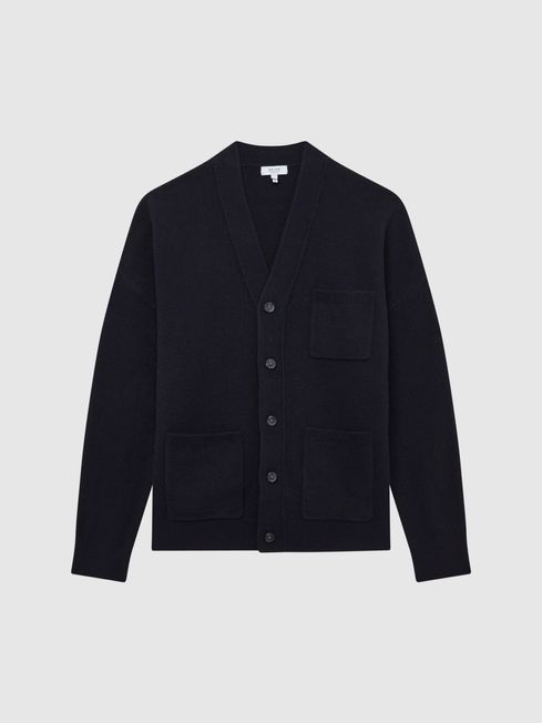 Reiss Navy Andrews Merino Wool Cardigan