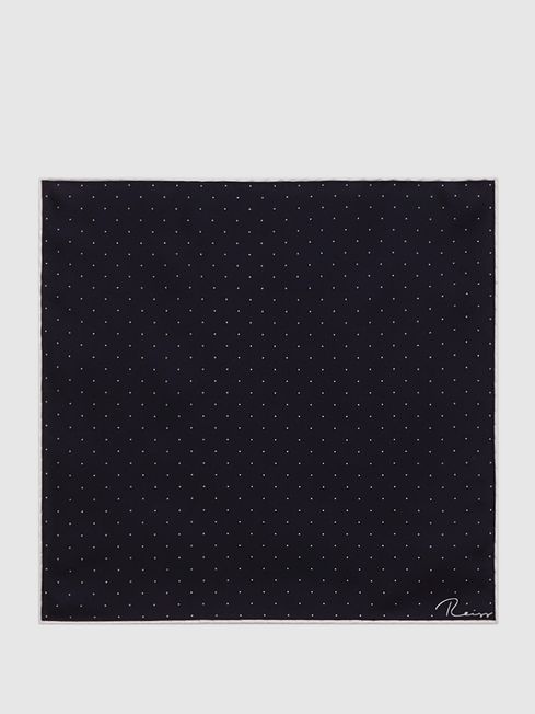 Reiss Navy Liam Polka Dot Silk Pocket Square