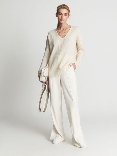 Reiss White Trinny Ribbed Cashmere Blend Jumper