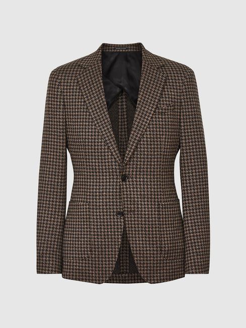 Reiss Black Brown Wisdom Jersey Dogtooth Blazer