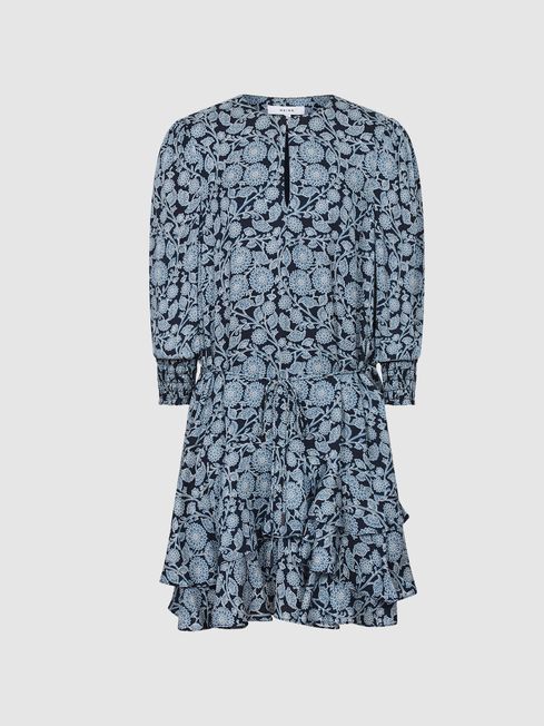 Floral Print Flippy Dress in Blue REISS USA