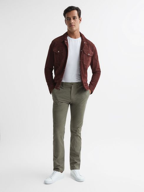 Slim Fit Washed Chinos in Khaki
