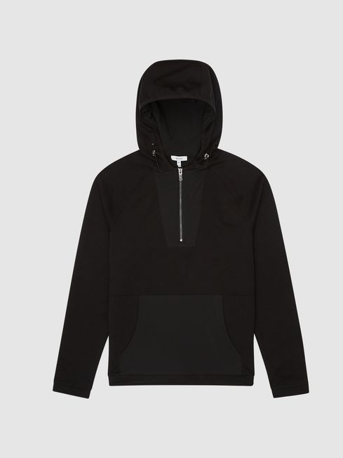 Half Zip Overhead Hooded Sweatshirt in Black REISS USA