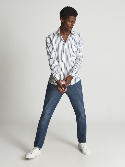 Reiss White/Cobalt Aspect Striped Long Sleeve Shirt