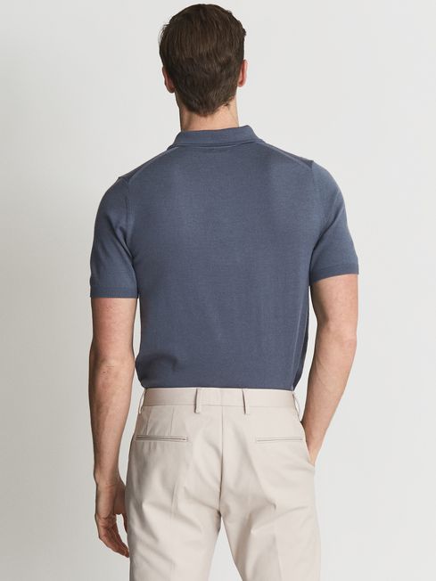Reiss Steel Blue Blair Wool Press Snap Polo Shirt