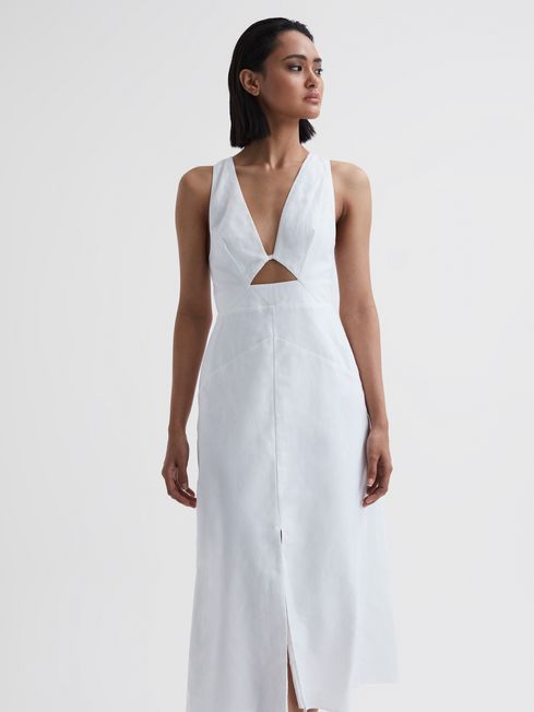Reiss Rhoda Cotton-Linen Midi Dress | REISS USA