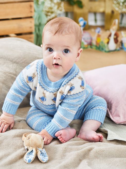 Blue Baby Peter Rabbit Fair Isle Pattern Knit Set