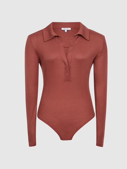 Ribbed Bodysuit in Rust