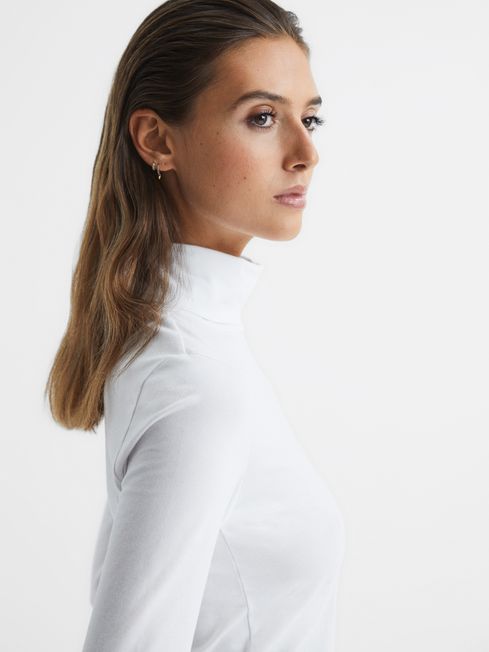 Reiss White Phoebe Jersey Rollneck Top