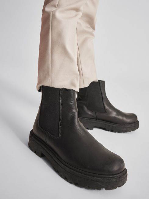 Reiss Black Taylor Junior Leather Chelsea Boots