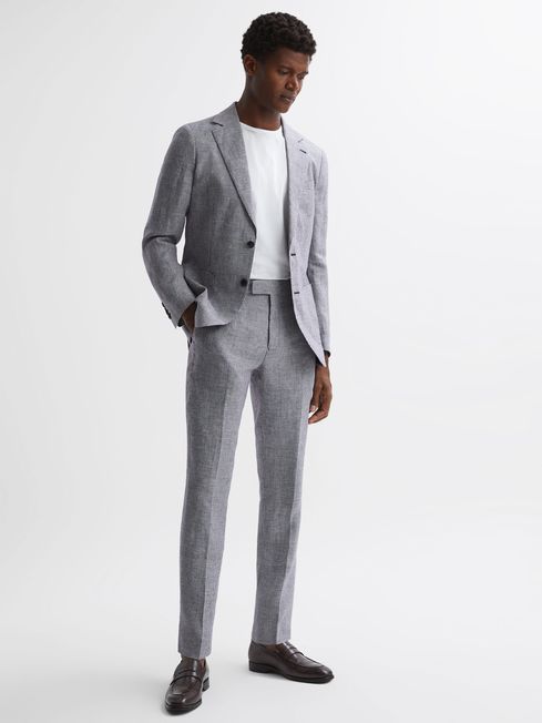 Reiss Squad Linen Single Breasted Dogtooth Blazer | REISS USA