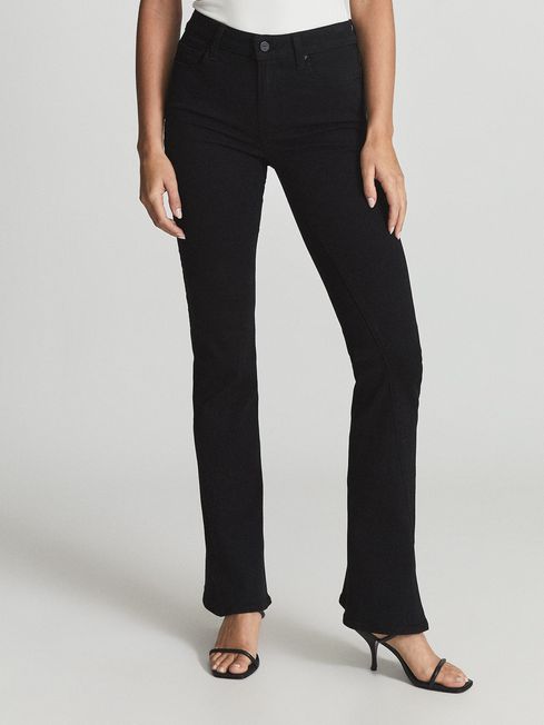 Reiss Black Lou Lou Paige High Rise Twisted Seam Flared Jeans