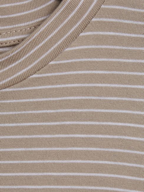 Junior Stripe Crew Neck Jersey T-Shirt in Oatmeal/White