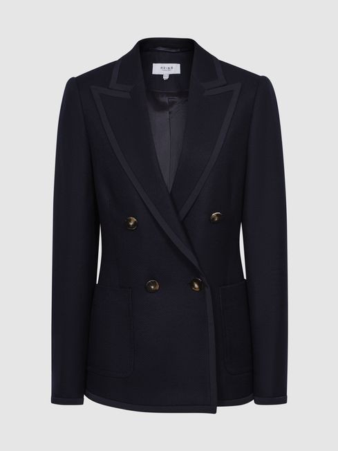 Reiss Navy Gia Double Breasted Twill Blazer