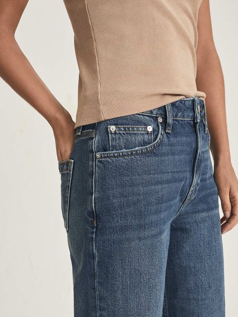 Mid Rise Relaxed Wide Leg Jeans in Mid Blue