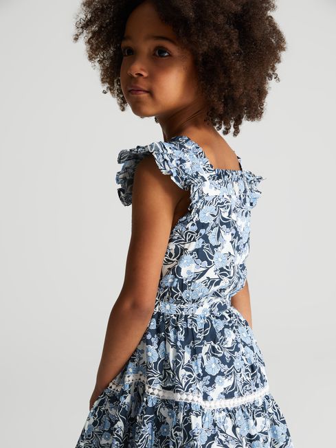 Reiss Blue Print Malin Jr Printed Textured Mini Dress