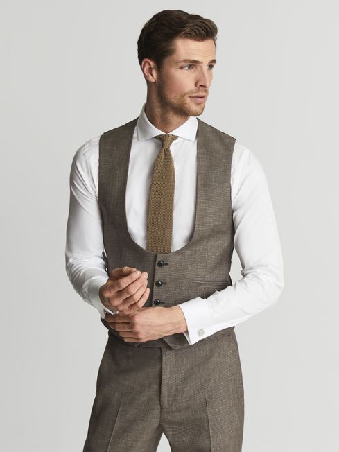 Reiss Brown Dome Horseshoe Puppytooth Waistcoat