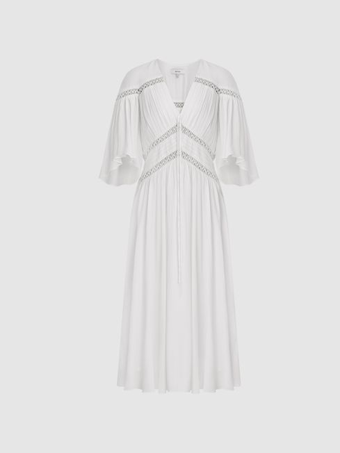 Reiss White Delphine Macrame Midi Dress