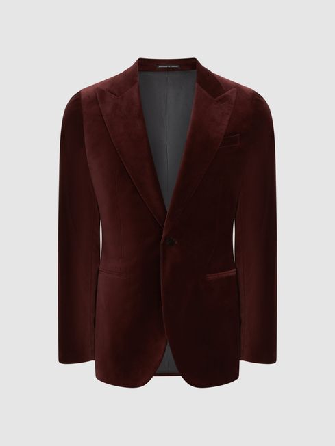 Reiss Dark Rose Apsara Single Breasted Slim Fit Velvet Blazer