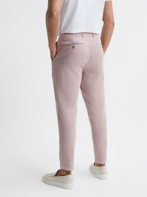Reiss Washed Pink Truce Cotton-Linen Blend Casual Trousers
