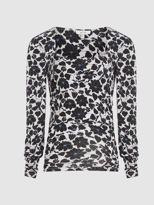 Reiss Jemima Printed Ruched Jersey Top - REISS