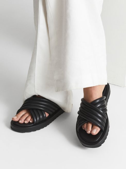 Black leather sliders new arrivals