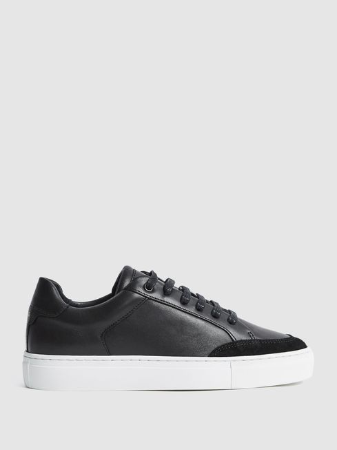 Low Top Leather Trainers in Black