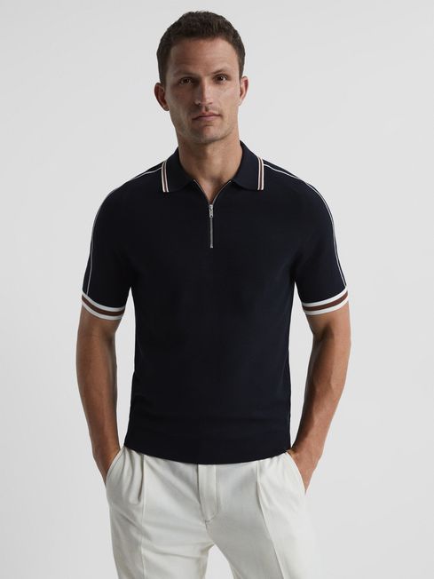 Half Zip Tipped Polo T Shirt in Navy REISS Ireland