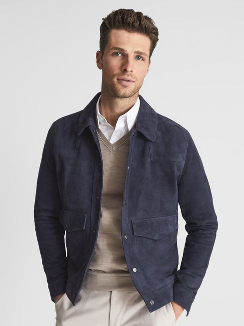 Suede Jacket in Blue REISS USA